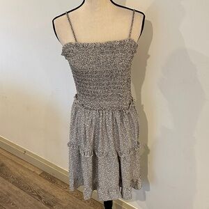 NEW Sienna Sky Smocked Tiered Black and White Mini Dress Spaghetti Straps Medium